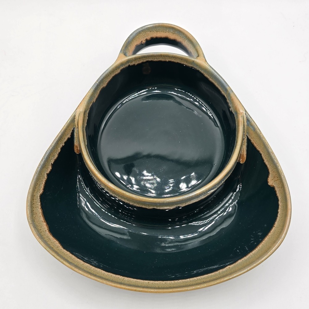 LTD Commodities Stoneware Dark Teal Green Drip Glaze Soup Cracker Bowl Dip Dish